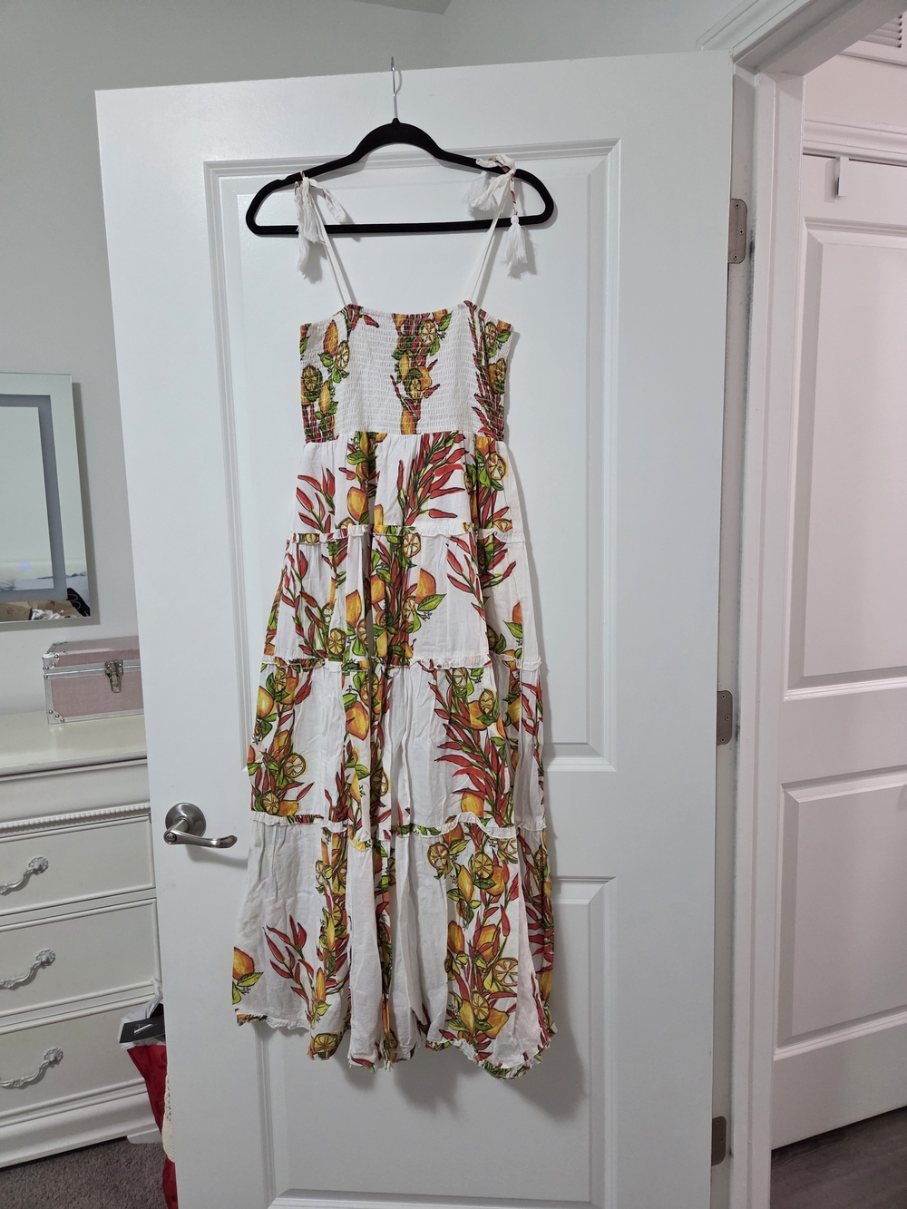 White Floral Tie-Shoulder Smocked Maxi Dress